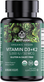 PlantFusion Organic Vegan Vitamin D3 + K2 5,000 UI, 50 mcg – 60 Cápsulas