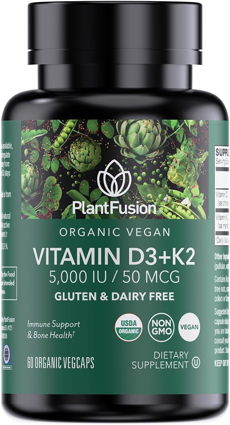 PlantFusion Organic Vegan Vitamin D3 + K2 5,000 UI, 50 mcg – 60 Cápsulas