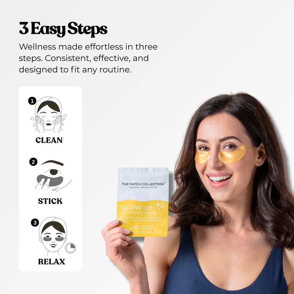 The Patch Collection® – Glow Up Under Eye Collagen Patch | Retinol, Ácido Hialurónico, Nano Gold, Colágeno, Vitamina C (Pack de 3)