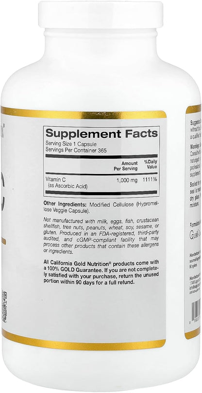 Lake Avenue Nutrition Vitamina C 1000 mg - 365 Cápsulas Vegetales - Ácido Ascórbico Quali-C – Image 2