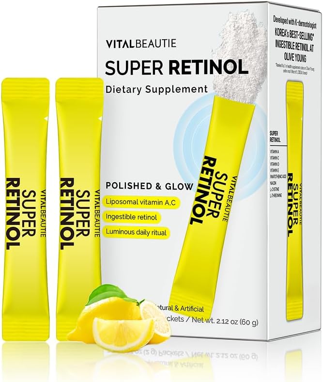 VITALBEAUTIE Super Retinol - Suplemento de retinol liposomal ingerible con vitamina C, 30 sobres