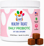 HealthyTreatz Probióticos para Perros – 2 Mil Millones UFC, 6 Cepas con Enzimas Digestivas – Masticables Blandos, 120 uds
