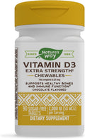 Nature's Way Vitamina D3 Extra Strength, Sin Azúcar, Sabor Chocolate, 90 Comprimidos Masticables