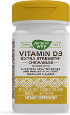 Nature's Way Vitamina D3 Extra Strength, Sin Azúcar, Sabor Chocolate, 90 Comprimidos Masticables