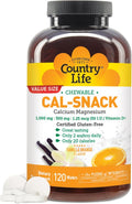 Country Life Cal-Snack - Comprimidos Masticables de Calcio y Magnesio con Vitamina D3, Sabor Naranja Vainilla
