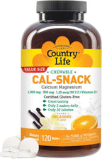 Country Life Cal-Snack - Comprimidos Masticables de Calcio y Magnesio con Vitamina D3, Sabor Naranja Vainilla