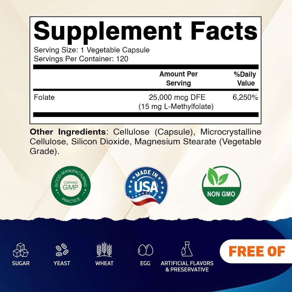 Vitamatic Metilfolato 15 mg – 120 Cápsulas Vegetales – Alta Potencia Optimizada y Activada