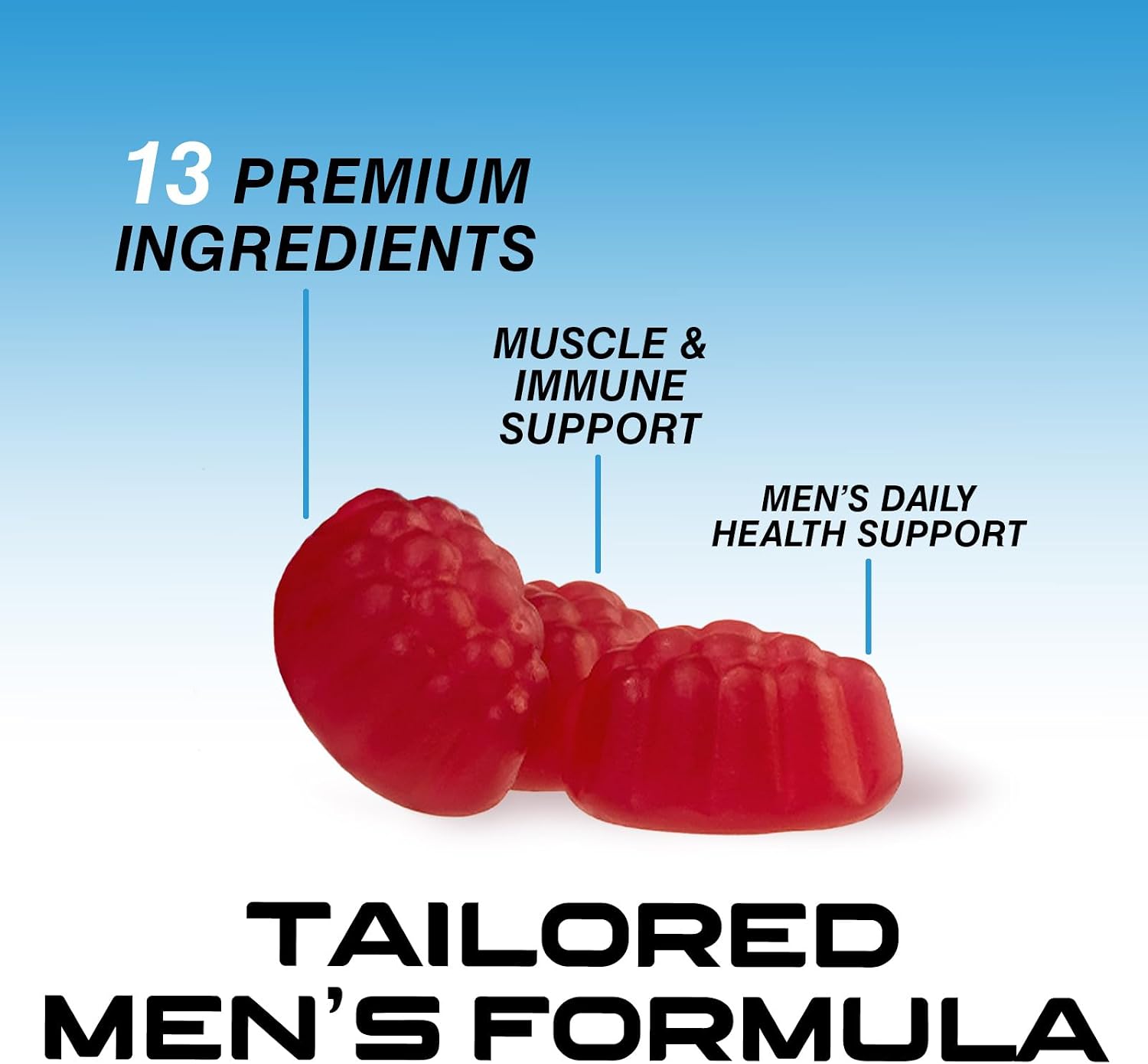 Multivitamínico para Hombres - Gomitas Diarias Completas con Vitamina D, Vitaminas B, Zinc y Más - 13 Vitaminas y Minerales Esenciales - 60 Gomitas