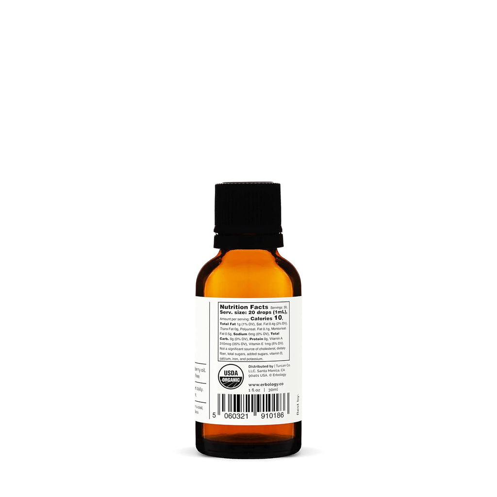 Erbology Aceite de Espino Amarillo 100% Ecológico - 30 ml - Prensado en Frío 50:1 - Rico en Omega-7 y Betacaroteno - Sin Aditivos - Envase de Vidrio Reciclable