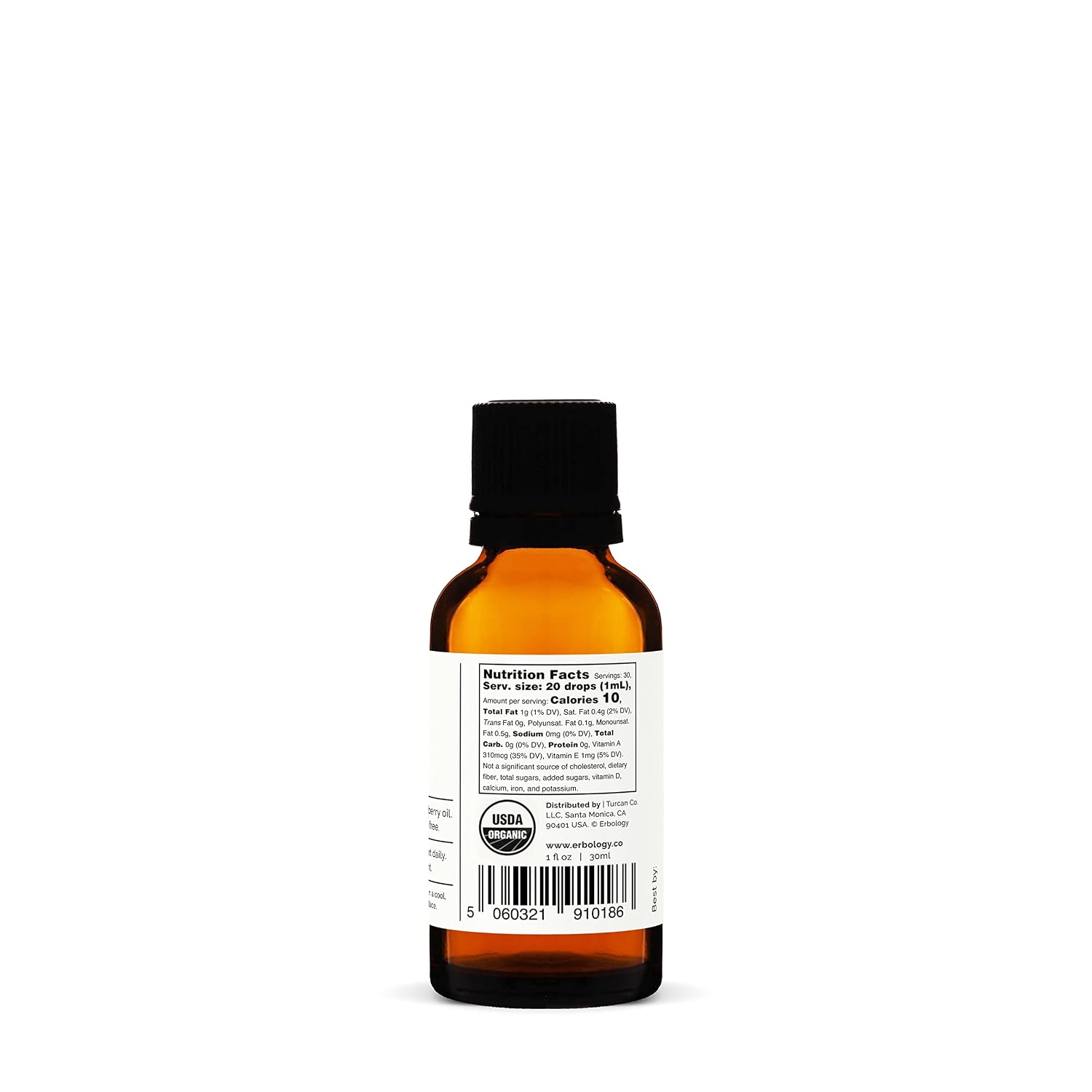 Erbology Aceite de Espino Amarillo 100% Ecológico - 30 ml - Prensado en Frío 50:1 - Rico en Omega-7 y Betacaroteno - Sin Aditivos - Envase de Vidrio Reciclable