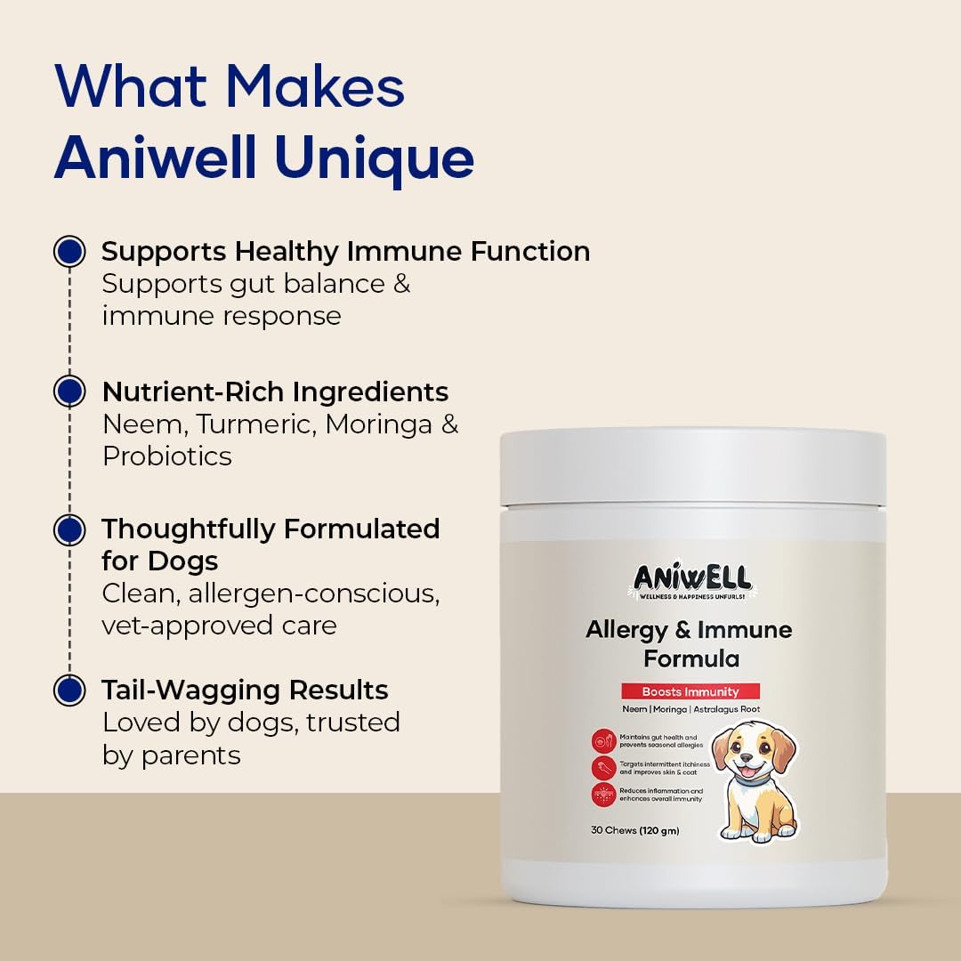 Aniwell Allergy & Immune Support Chews para Perros - Con Astrágalo, Linaza, Probióticos y Colostro