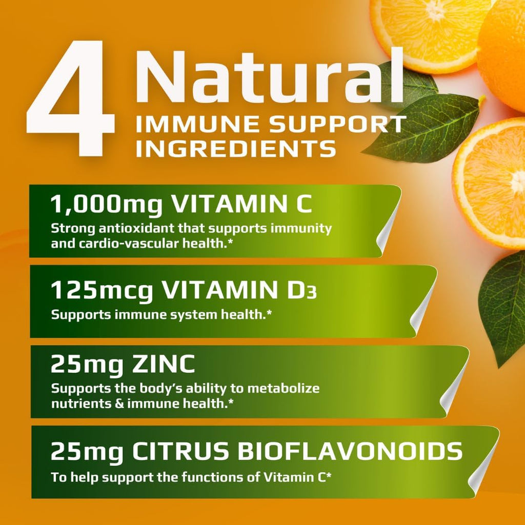 MUSCLE FOOD LABS C D Z Chewables - Vitamina C 1000 mg, Vitamina D3 y Zinc - 120 Comprimidos Masticables Vegetarianos