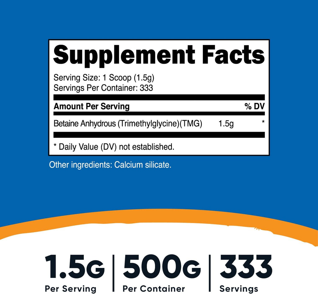 Nutricost Betaína Anhidra (TMG) en Polvo, 500 g (3 Envases)