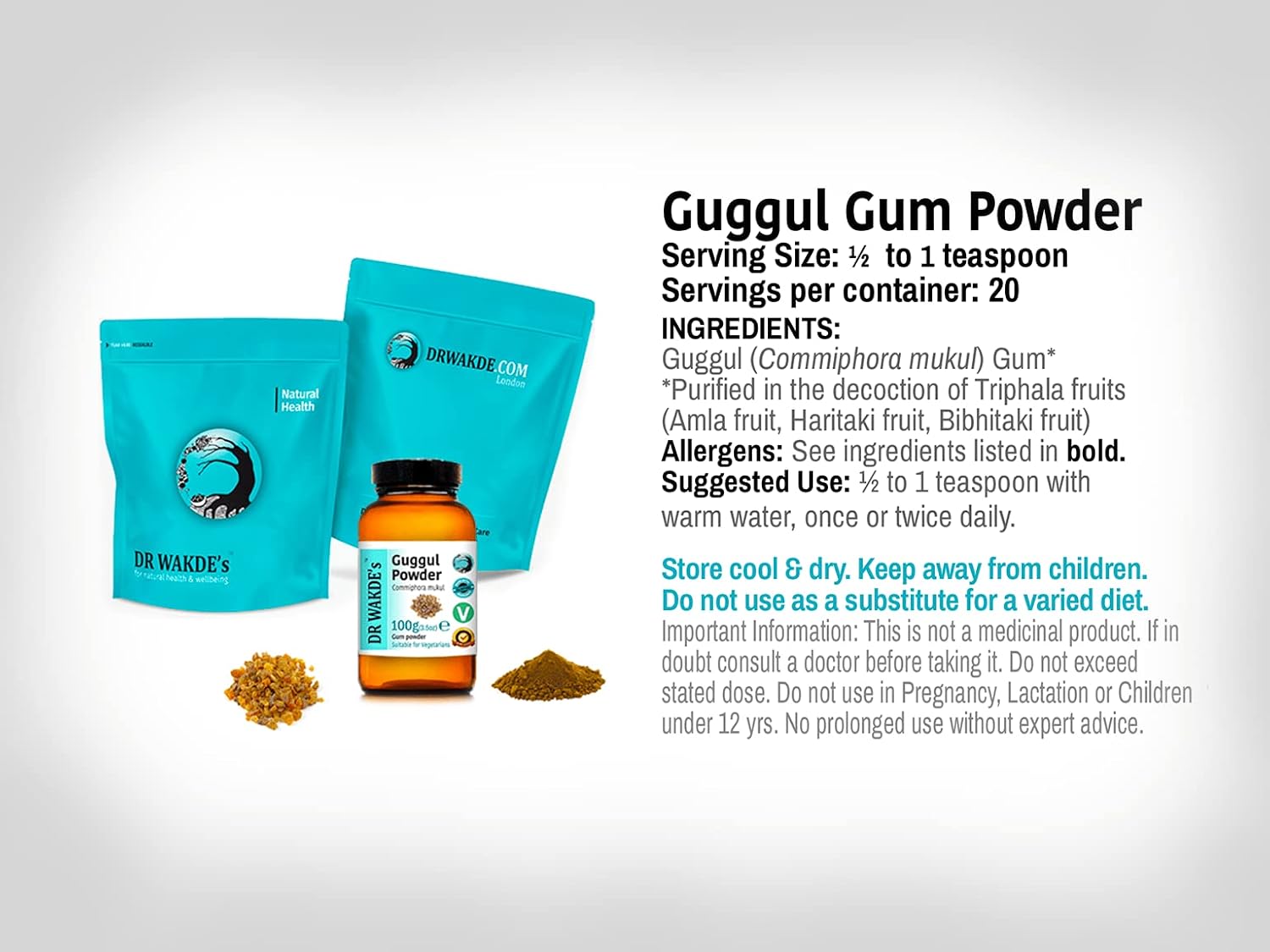 DR WAKDE'S Guggul Powder (Mukul Myrrh) - 100g | Pure Raw Dried Powder, Vegan