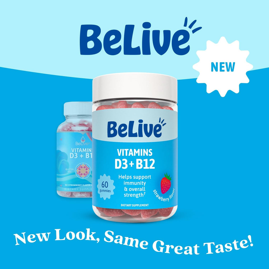 BeLive Gominolas de Vitamina D3 y B12 - 60 uds, Sabor Fresa