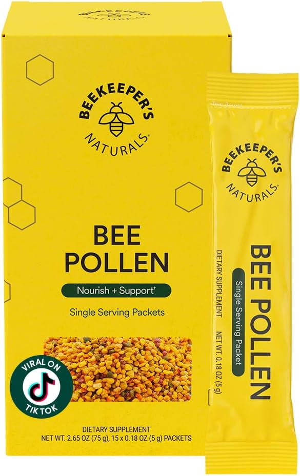Beekeeper's Naturals - Polen de Abeja 100% Crudo en Sticks, Enzimas Naturales, Fuente de Vitaminas B, Minerales, Aminoácidos y Proteína - Apto para Paleo y Keto, Sin Gluten (15 unidades)