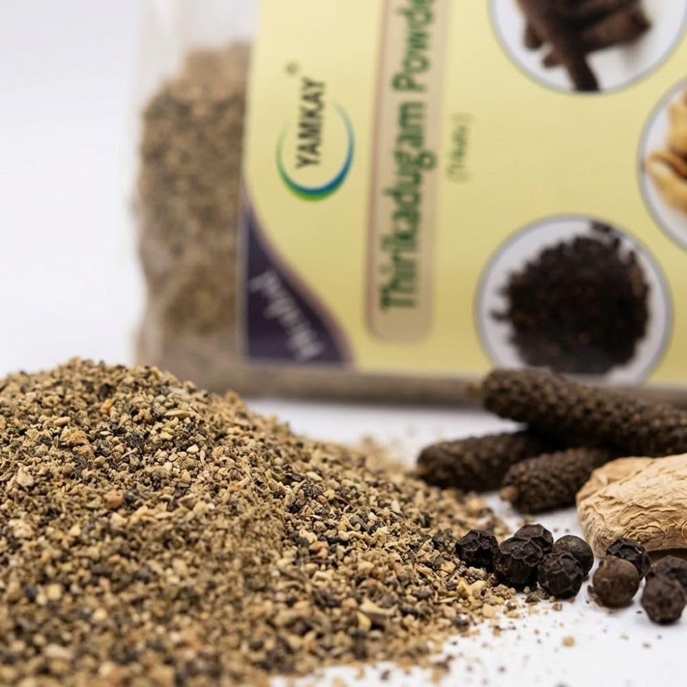 YAMKAY Thirikadugam en Polvo 300g – Trikatu Churna – Mezcla Herbal de Tres Pimientos y Jengibre