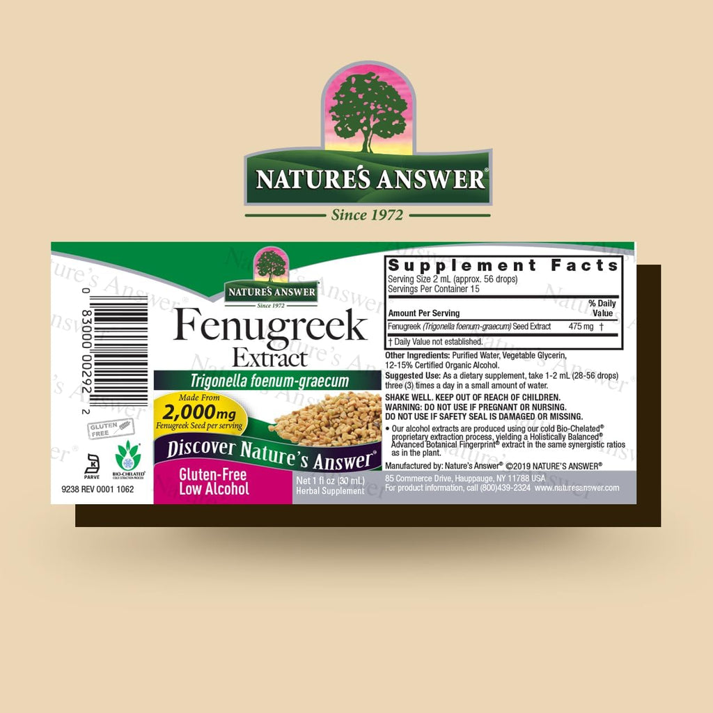 Nature's Answer Extracto de Semilla de Fenogreco con Alcohol Orgánico - 1 Onza Líquida
