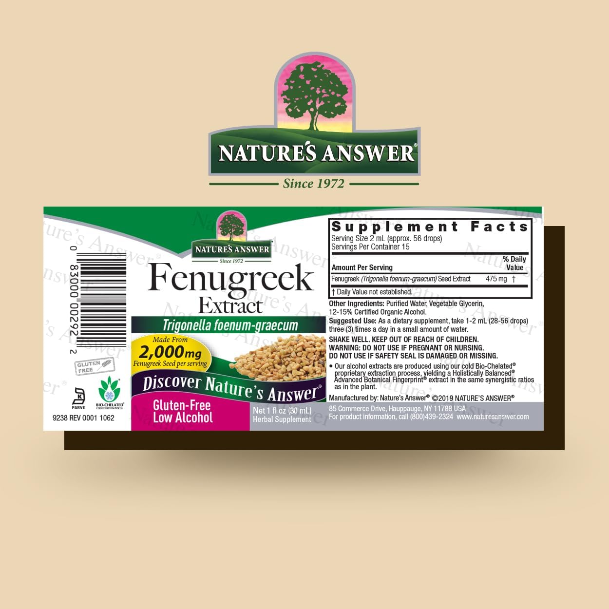 Nature's Answer Extracto de Semilla de Fenogreco con Alcohol Orgánico - 1 Onza Líquida