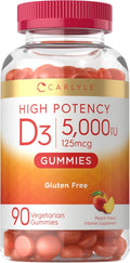 Carlyle Vitamin D3 Gummies 5000 IU (125 mcg) | 90 Count | Peach Flavor | Vegetarian, Non-GMO & Gluten Free Supplement