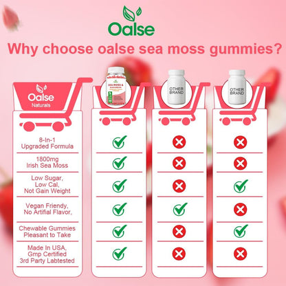 OALSE Gominolas de Sea Moss 8 en 1 - 1800mg – Musgo marino (Irish sea moss): 1800 mg por porción. Fuente natural – Image 5