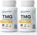 Puregen Labs TMG 750 mg – Trimetilglicina – No OGM, Sin Gluten ni Lácteos – 2 Envases | 120 Cápsulas Vegetarianas