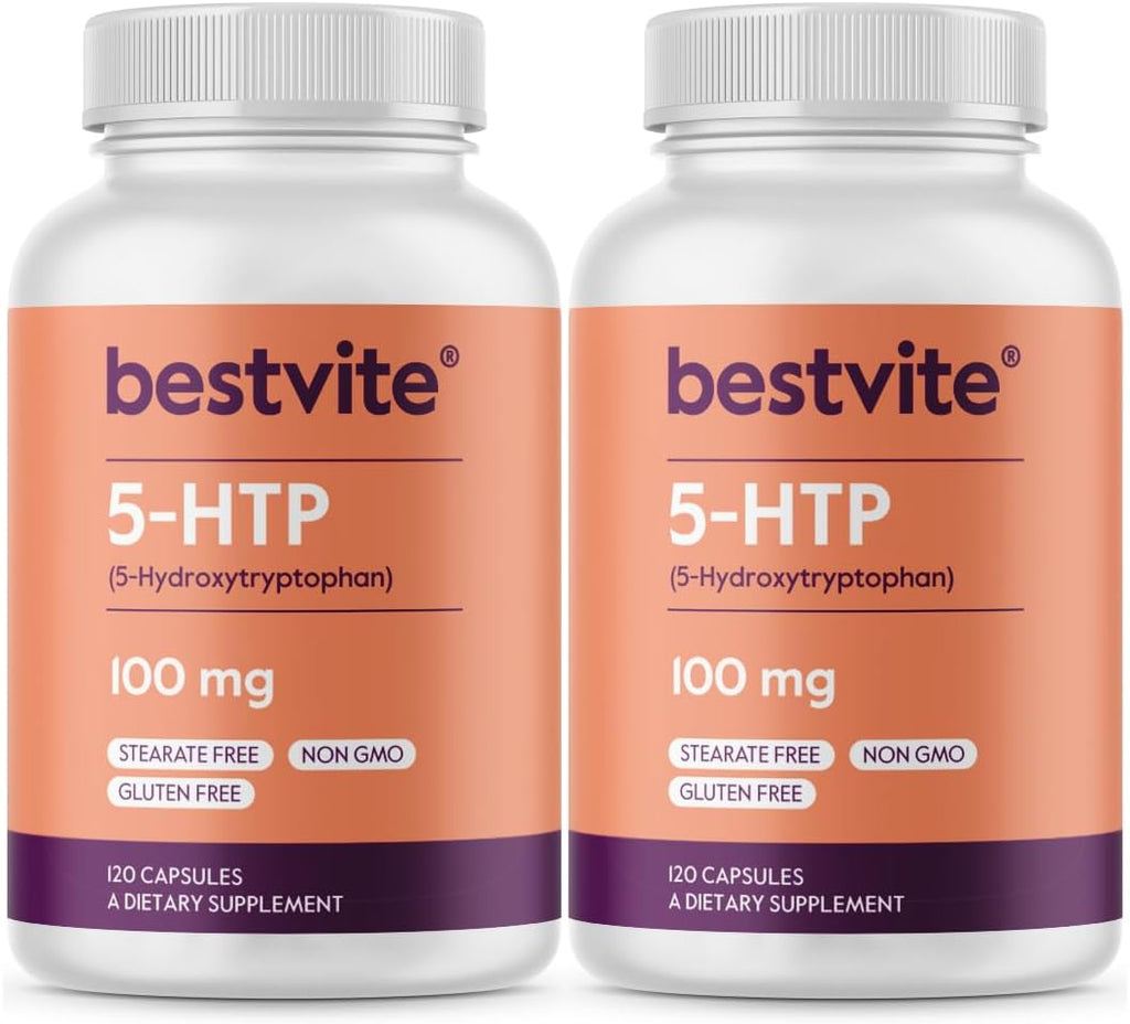 BESTVITE 5-HTP 200mg por Cápsula (240 Cápsulas) - Sin Estearatos - Sin OGM - Sin Gluten