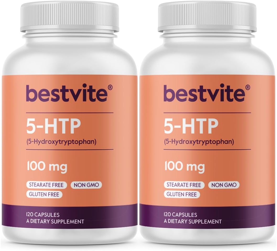 BESTVITE 5-HTP 200mg por Cápsula (240 Cápsulas) - Sin Estearatos - Sin OGM - Sin Gluten
