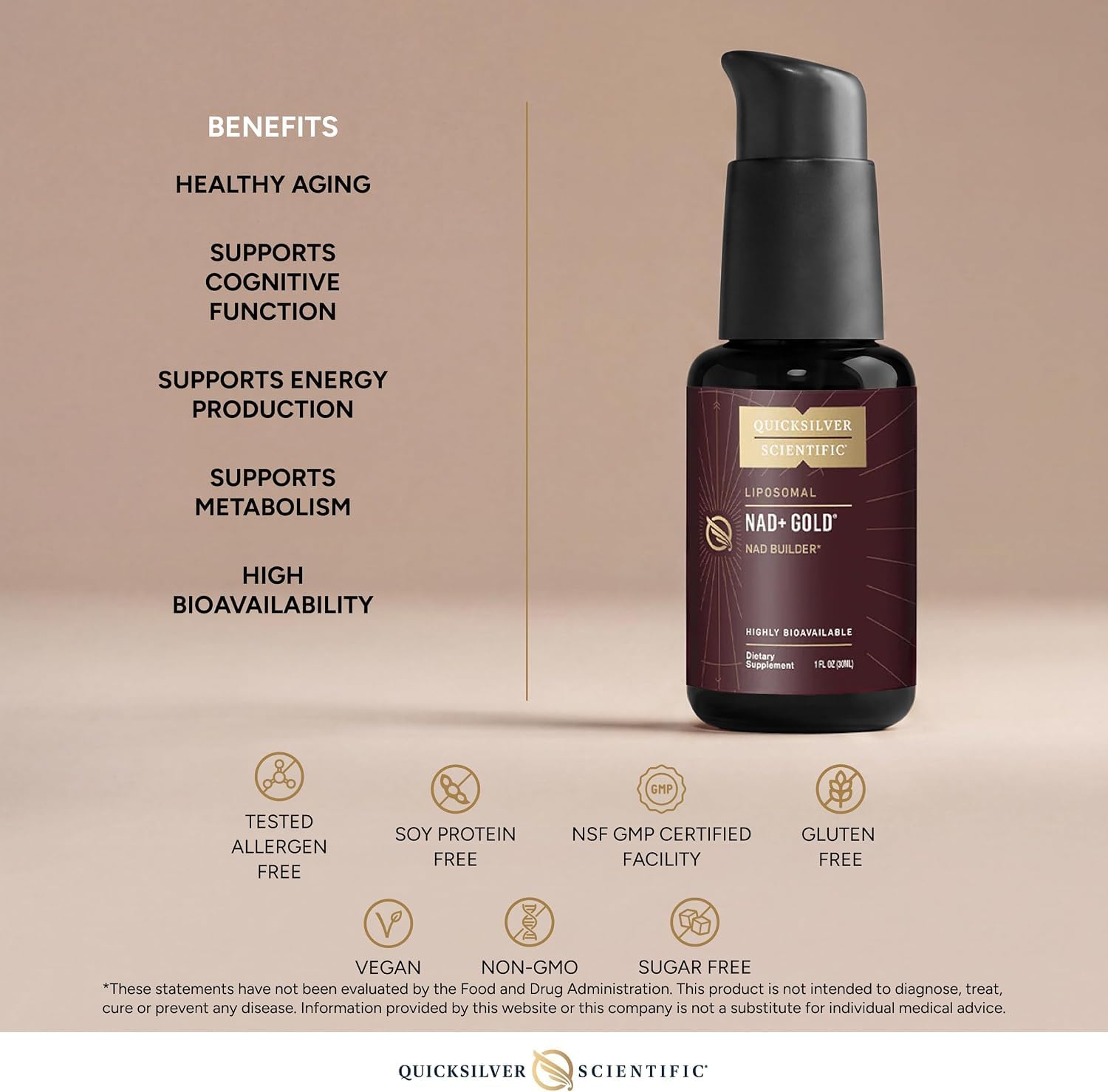 Quicksilver Scientific NAD+ Gold 30mL - Suplemento Liposomal de NMN