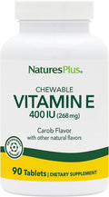 NaturesPlus Vitamina E 400 UI Masticable Sabor Algarroba - 90 Comprimidos - Protección Antioxidante - Sin Gluten, Vegano
