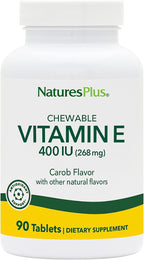 NaturesPlus Vitamina E 400 UI Masticable Sabor Algarroba - 90 Comprimidos - Protección Antioxidante - Sin Gluten, Vegano