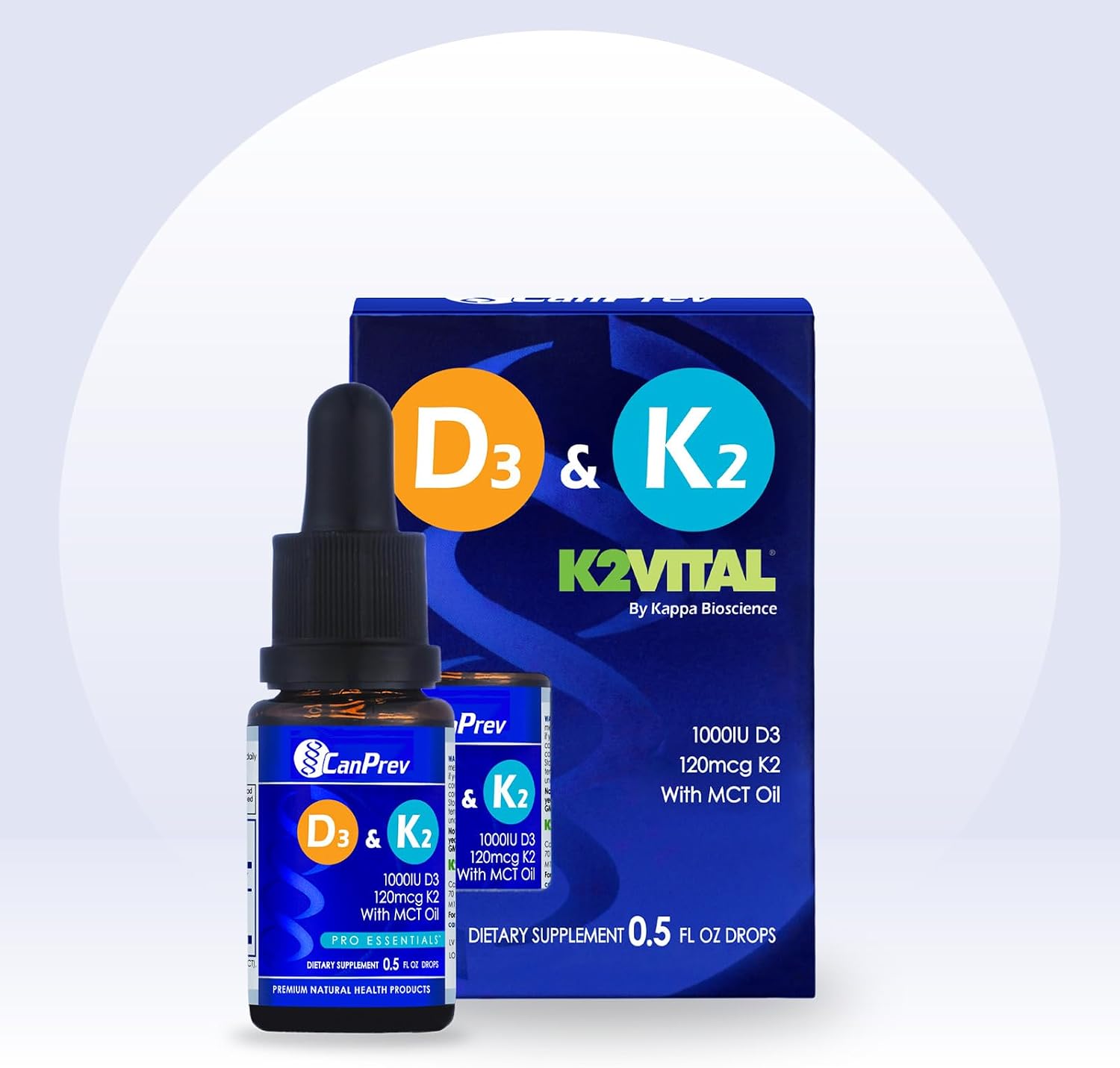 CanPrev D3 & K2 Drops - Gotas líquidas de vitamina D3 y K2 MK-7 con MCT, 15 ml (450 gotas)