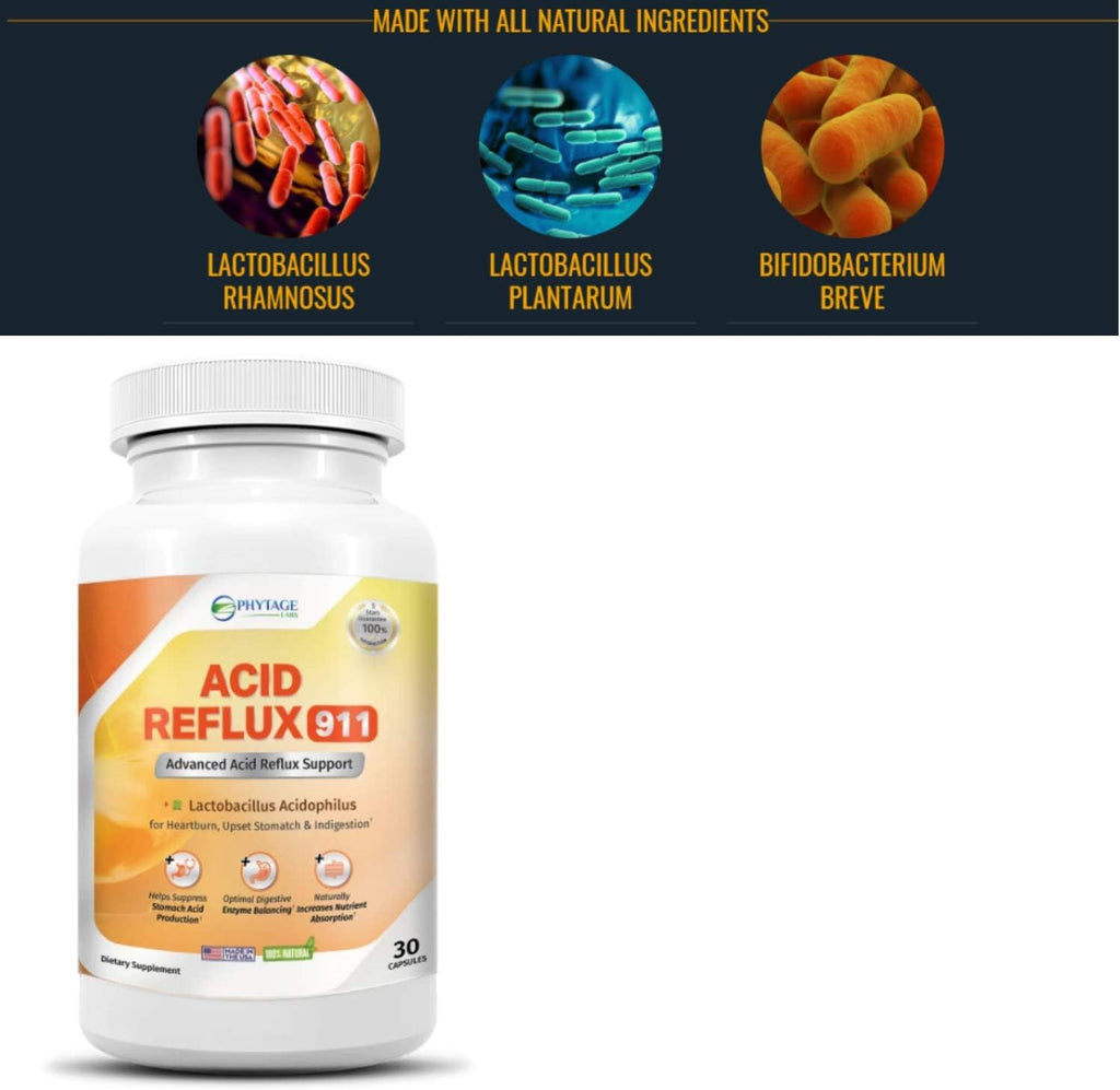 Natural Acid Reflux 911 - Complemento para Aliviar el Ardor de Estómago y la Acidez - 30 Cápsulas