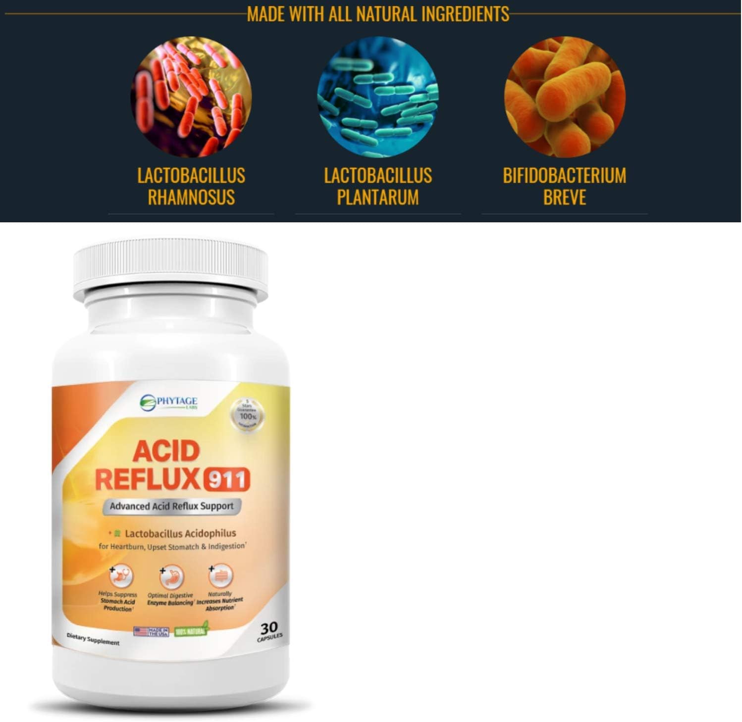 Natural Acid Reflux 911 - Complemento para Aliviar el Ardor de Estómago y la Acidez - 30 Cápsulas