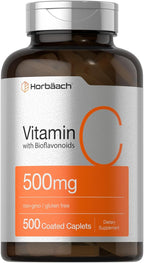 Horbäach Vitamin C 500mg | 500 Caplets | with Bioflavonoids and Rose Hips | Supplement for Women and Men | Vegetarian, Non-GMO, and Gluten Free