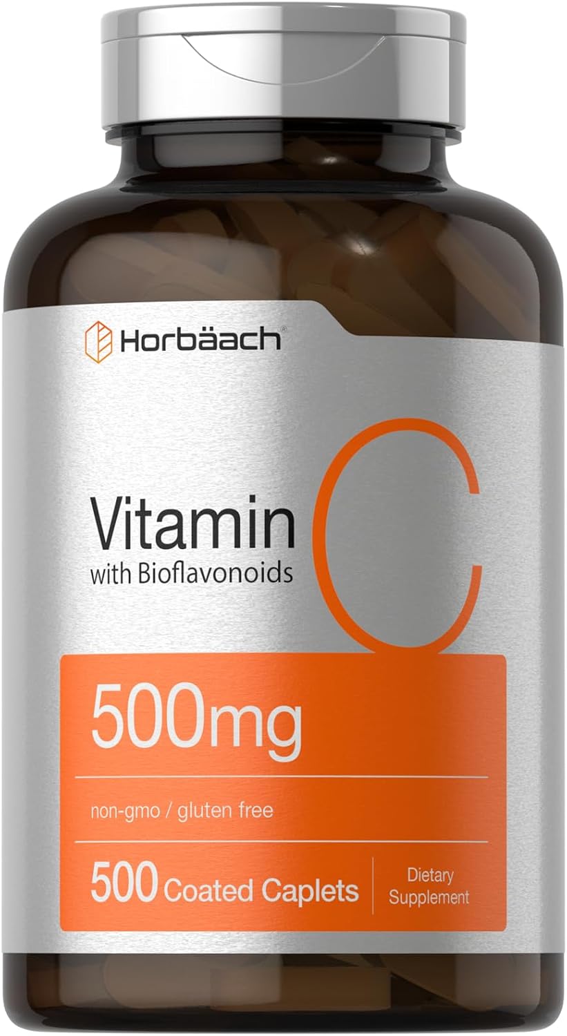 Horbäach Vitamin C 500mg | 500 Caplets | with Bioflavonoids and Rose Hips | Supplement for Women and Men | Vegetarian, – Image 1
