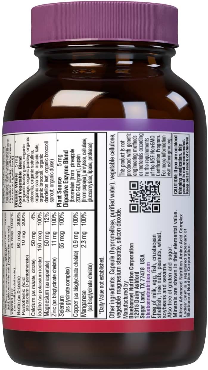 Bluebonnet Ladies ONE 40+ Multivitamínico Completo para Mujeres a Base de Alimentos Integrales - 30 Cápsulas Vegetales