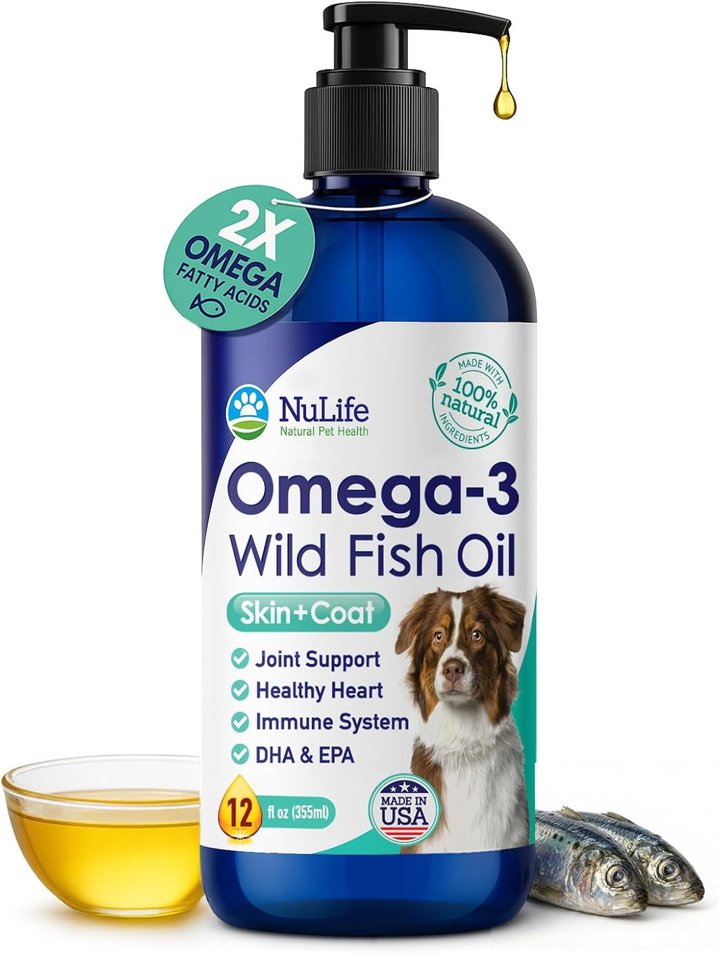 Wild Omega 3 Fish Oil for Dogs - Aceite de Pescado Salvaje Omega 3 para Perros - 12 oz
