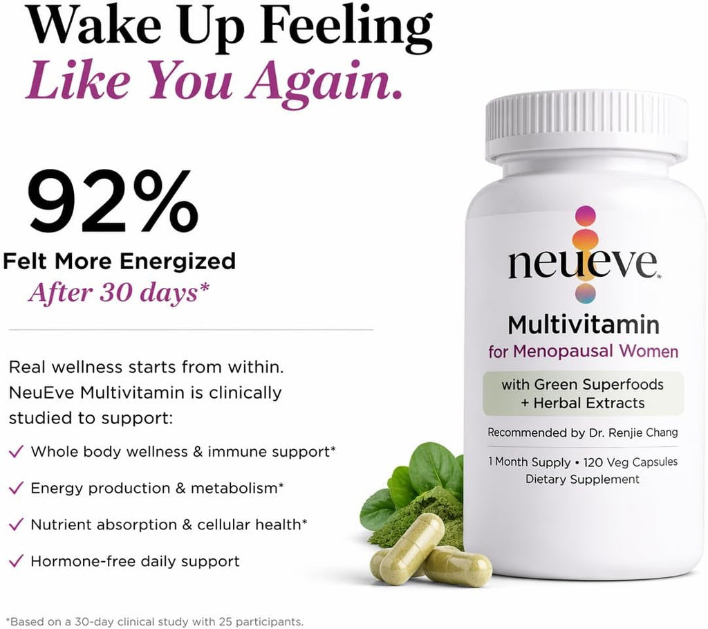 NeuEve Multivitamínico para la Menopausia - Sin Hormonas - Con Superalimentos Verdes - 120 Cápsulas Veganas