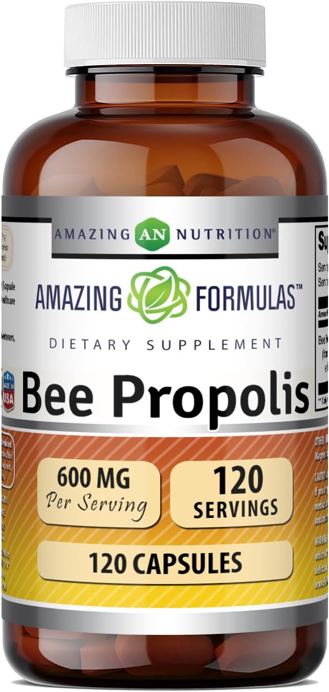 Amazing Formulas Bee Propolis | 600 mg Per Serving | 120 Capsules | Non-GMO | Gluten-Free