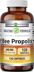 Amazing Formulas Bee Propolis | 600 mg Per Serving | 120 Capsules | Non-GMO | Gluten-Free