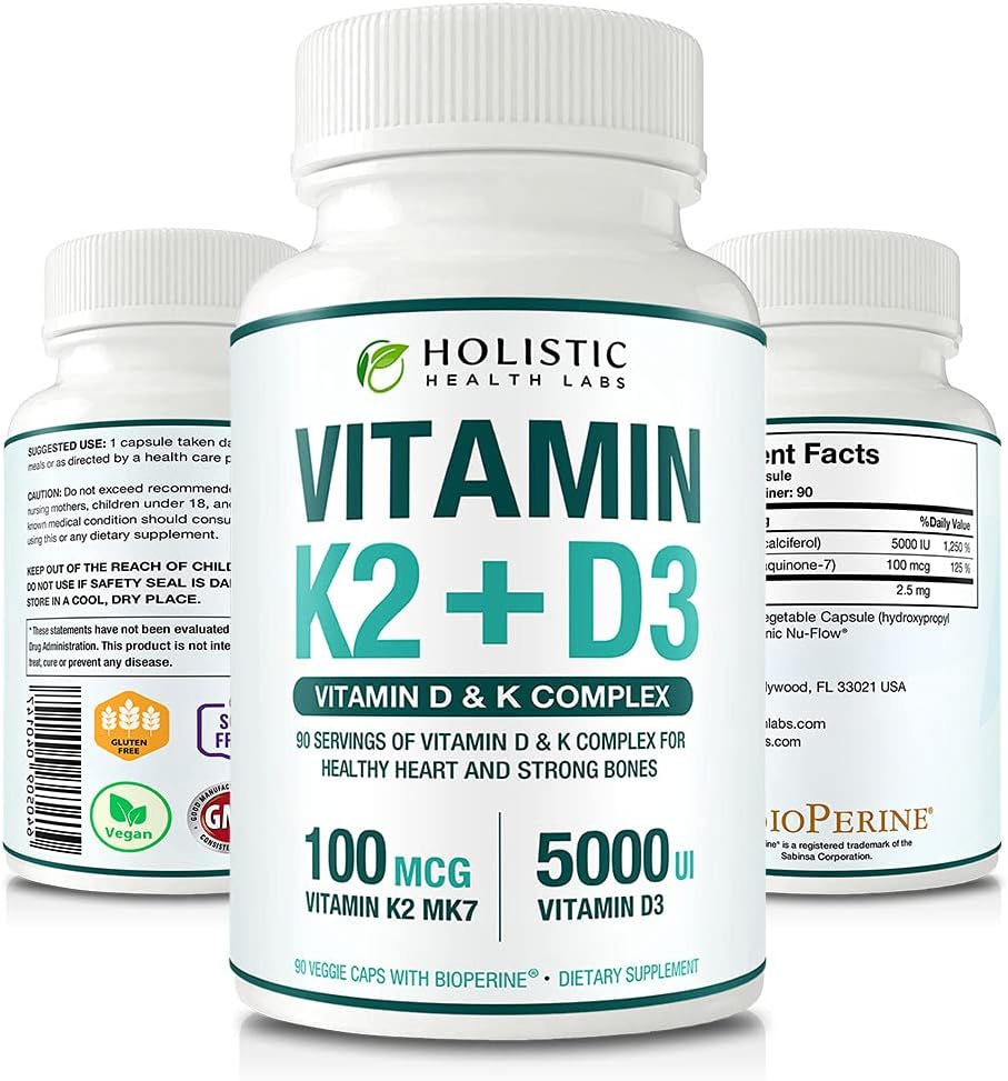 Max Absorption Vitamina D3 5000 UI + K2 MK-7 con BioPerine – 90 Cápsulas Vegetales