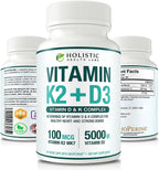 Max Absorption Vitamina D3 5000 UI + K2 MK-7 con BioPerine – 90 Cápsulas Vegetales
