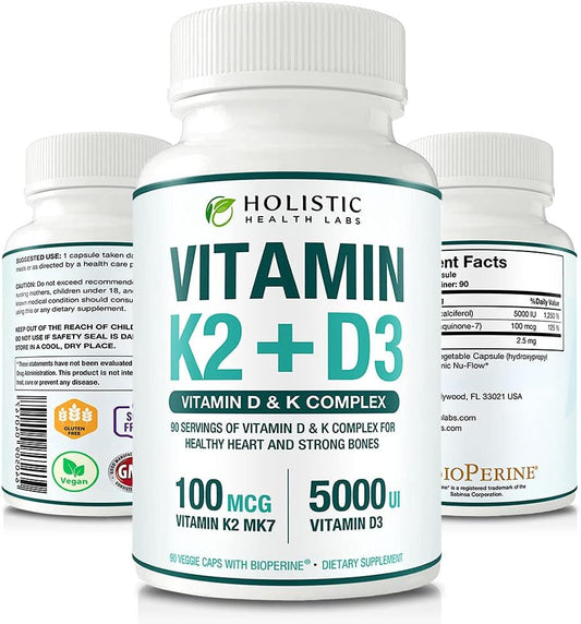 Max Absorption Vitamina D3 5000 UI + K2 MK-7 con BioPerine – 90 Cápsulas Vegetales
