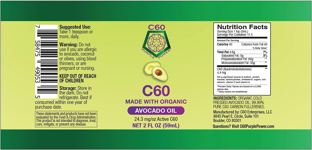C60 Power en Aceite de Aguacate Orgánico - 2 fl oz
