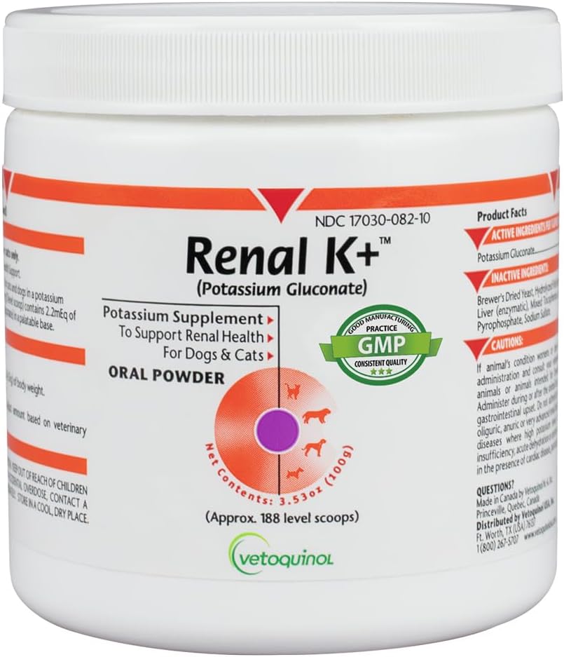Vetoquinol Renal K - Suplemento de potasio en polvo para perros y gatos
