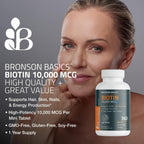Bronson Biotina 10,000 mcg – Cabello, Piel y Uñas – Vegano – No Transgénico – 150 Comprimidos