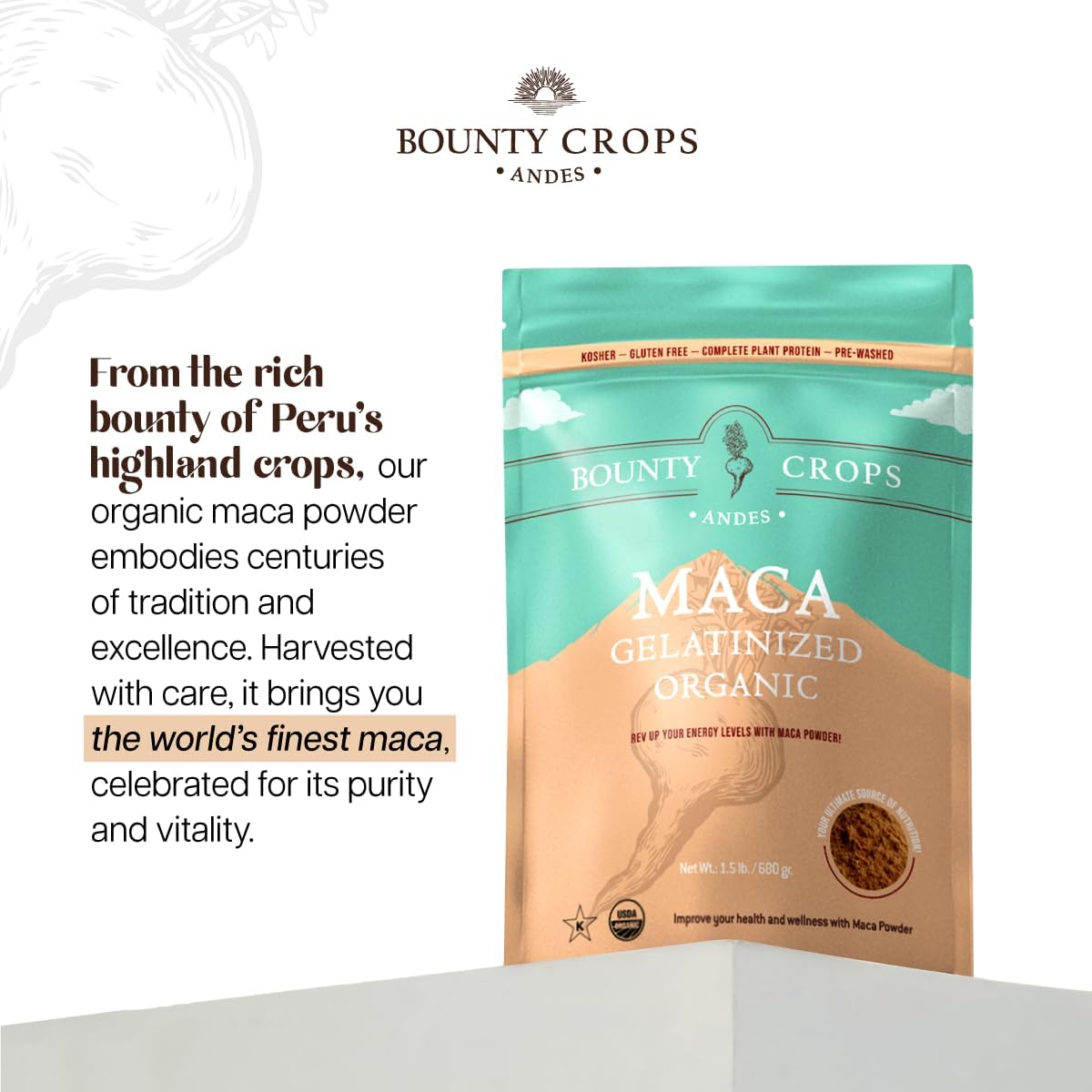 Bounty Crops Organic Maca Powder Gelatinized 24 Oz (680 g)