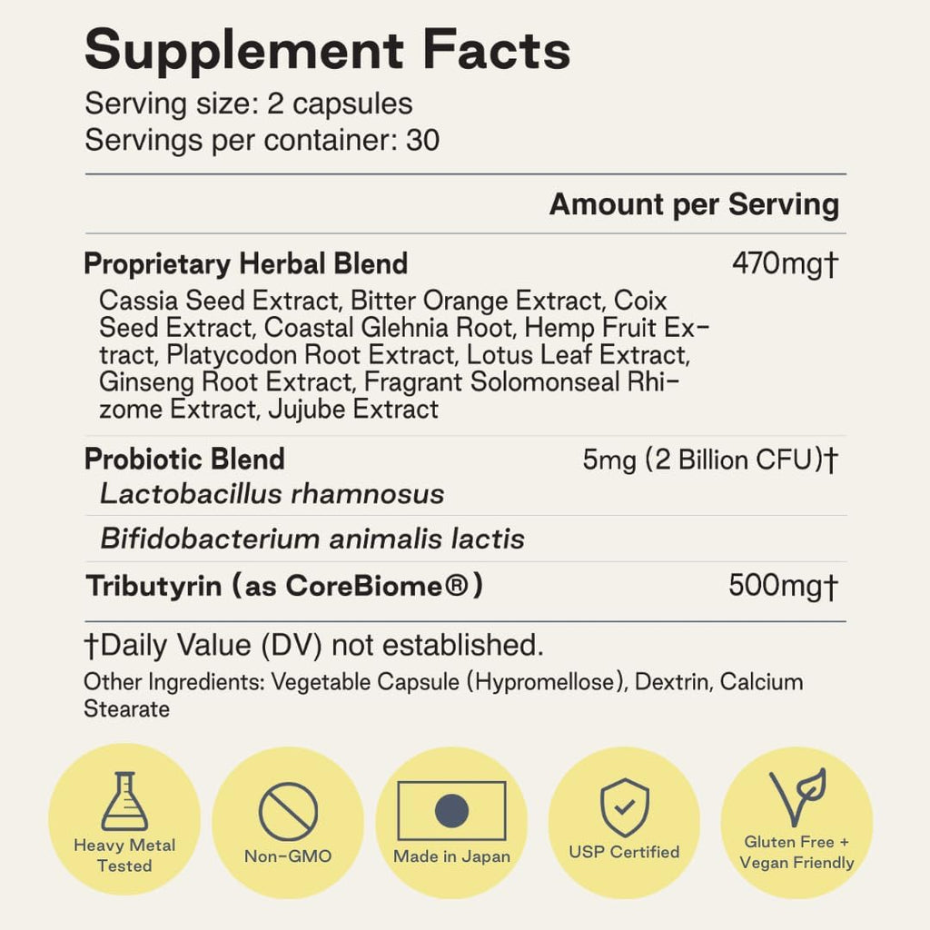 NOOCI NOO Gut, Intestino + Piel: Suplemento 3 en 1 para la Salud Intestinal con Hierbas, Probiótico y Postbiótico, Apoyo Digestivo contra la Hinchazón y el Estreñimiento, 60 Cápsulas Veganas