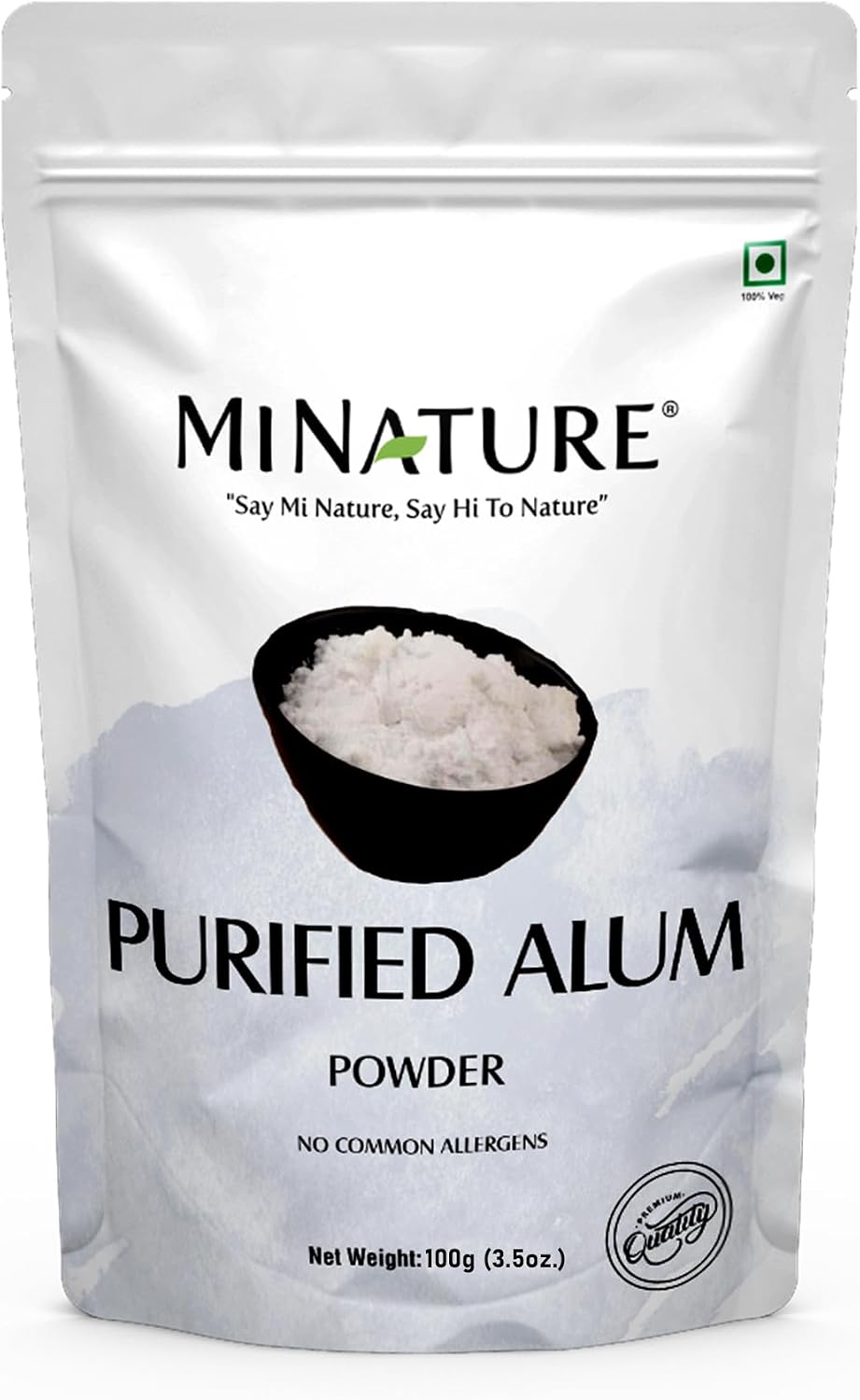 Mi Nature Alumbre en Polvo de Potasio (Fitkari/Phitkari) - 100% Natural para el Cuidado de la Piel, Acné, Control de Olores y Purificación de Agua - Mascarilla Facial para Refinar Poros - 100g